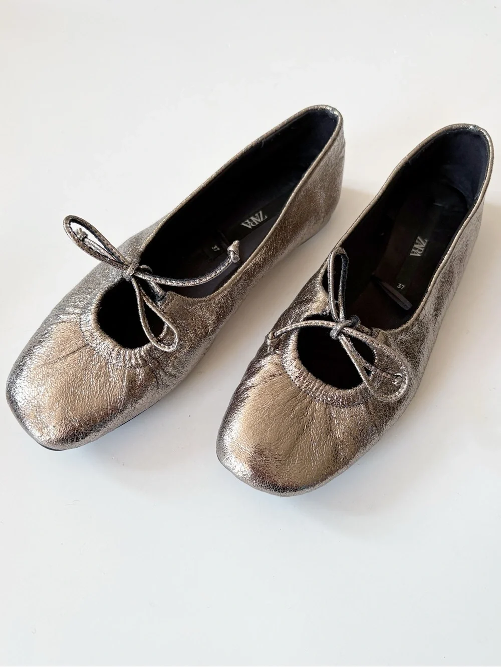 Zara || Metallic Maryjane With Bow Pewter Silver Gold Black 37
